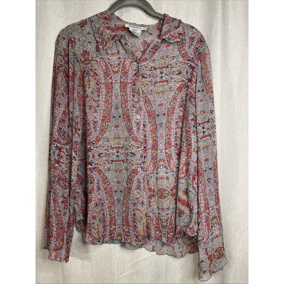 VTG Nine West 100% Silk Blouse -Semi-Sheer Button-up Open Sleeve-Fairy/Whimsical - Picture 1 of 5
